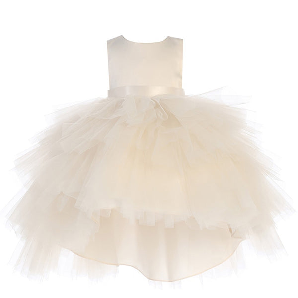 Baby Girls Champagne Hi-Low Multi Level Ruffle Tutu Flower Girl Dress 6-24M - SophiasStyle.com